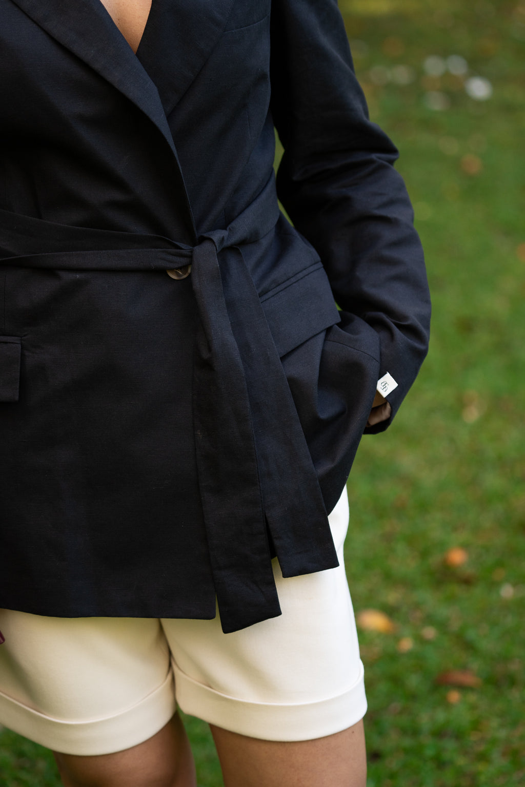 Black Linen&Cotton Slim Fit Blazer